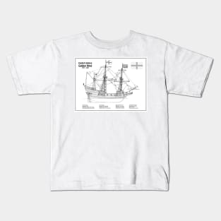 Golden Hind or Golden Hinde. Francis Drake Ship - BDL Kids T-Shirt